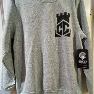 CROOKS & CASTLES GREY LOGO CREW NECK SWEATSHIRT MEN’S LARGE NEW WITH TAGS